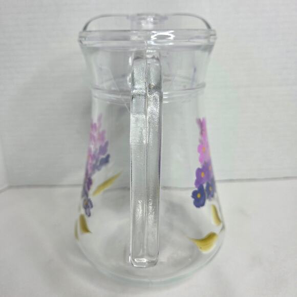 Vintage Grant Howard Hand Painted Pink Hydrangea Floral Design Glass Pitcher - Picture 4 of 7